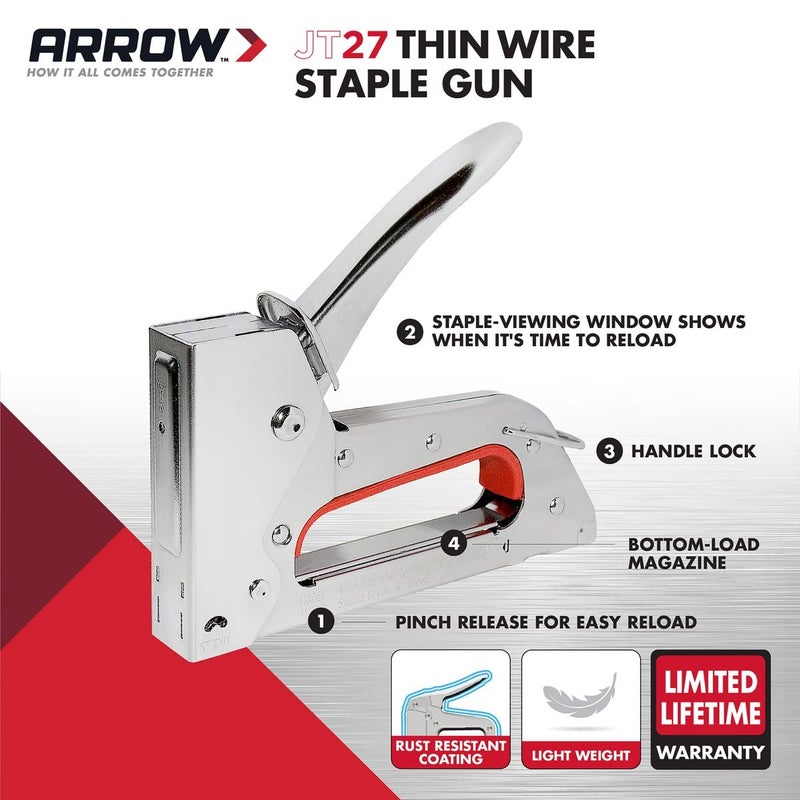 Arrow Fastener مسدس دبابيس خفيف من أرو JT27 للتنجيد، الحرف اليدوية، المكتب، يناسب دبابيس سلك رفيع 1/4"، 5/16"، أو 3/8". - Image 2
